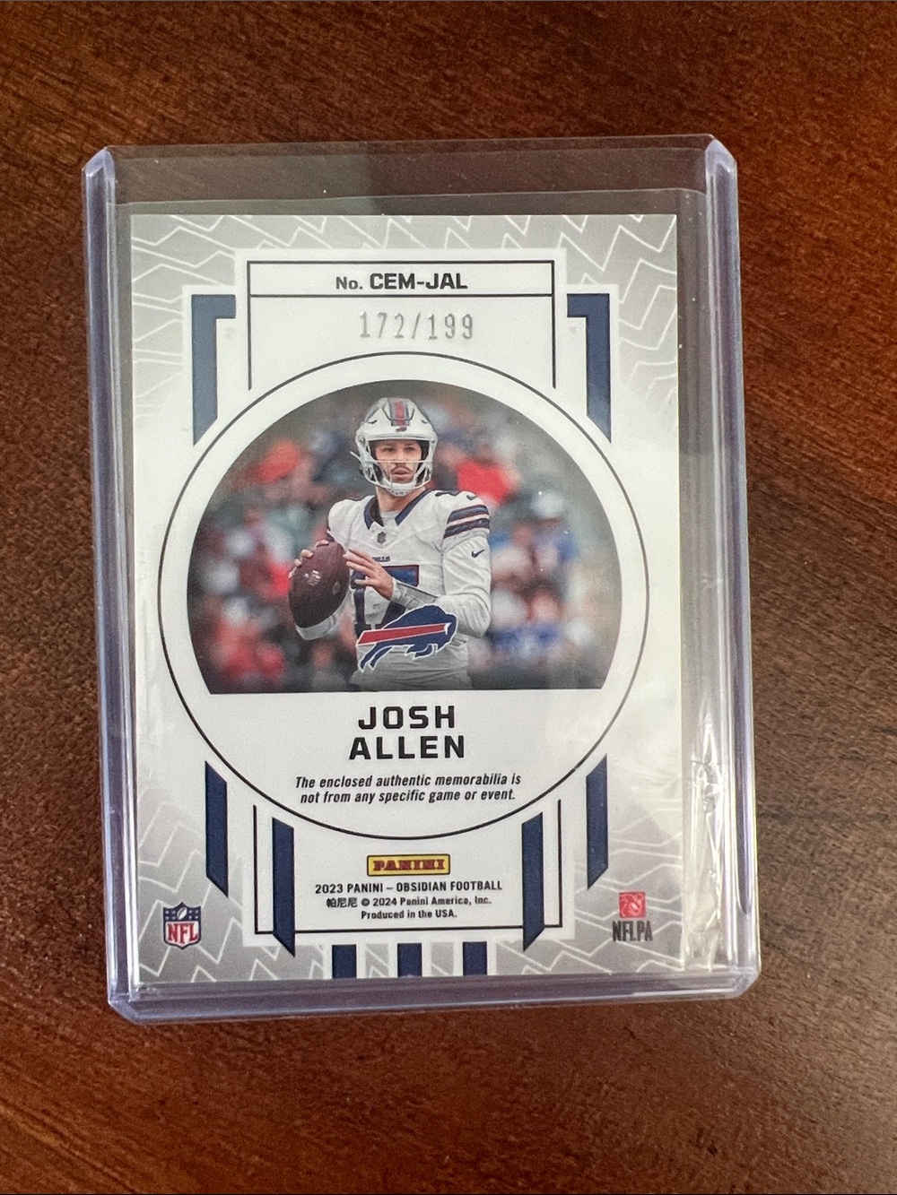 2023 Panini Obsidian Football Cutting Edge Patch Josh Allen /199 Buffalo Bills